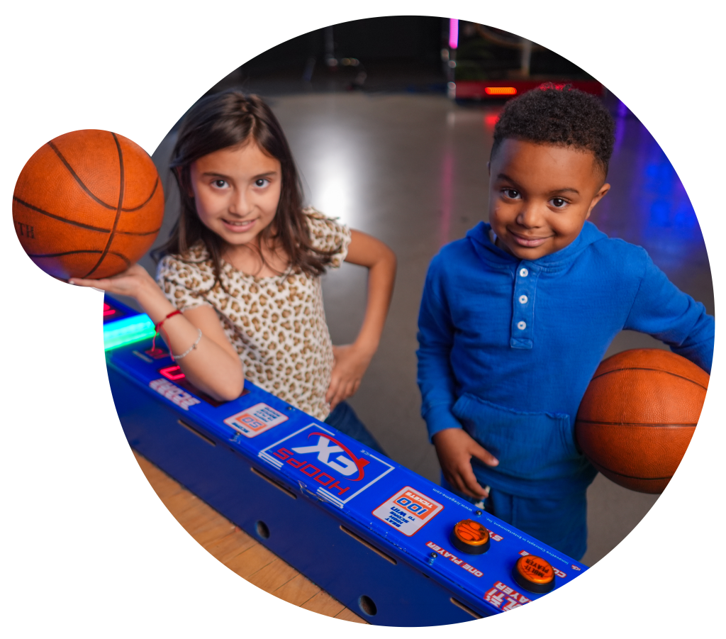 children with basketballs